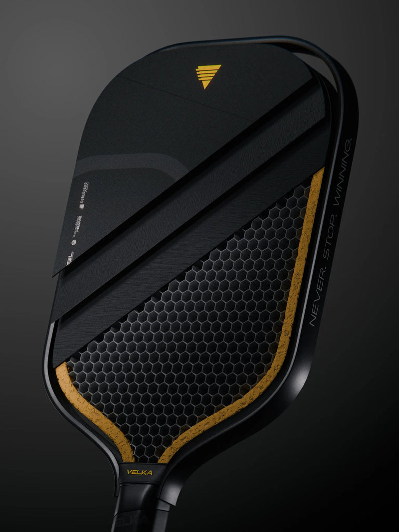 Velka Oxira pickleball paddle surface layer showcase on a black background.